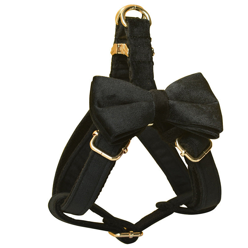 Harnais pour Chien en Flanelle Noire – Boucle Dorée | Laisse & Sangle