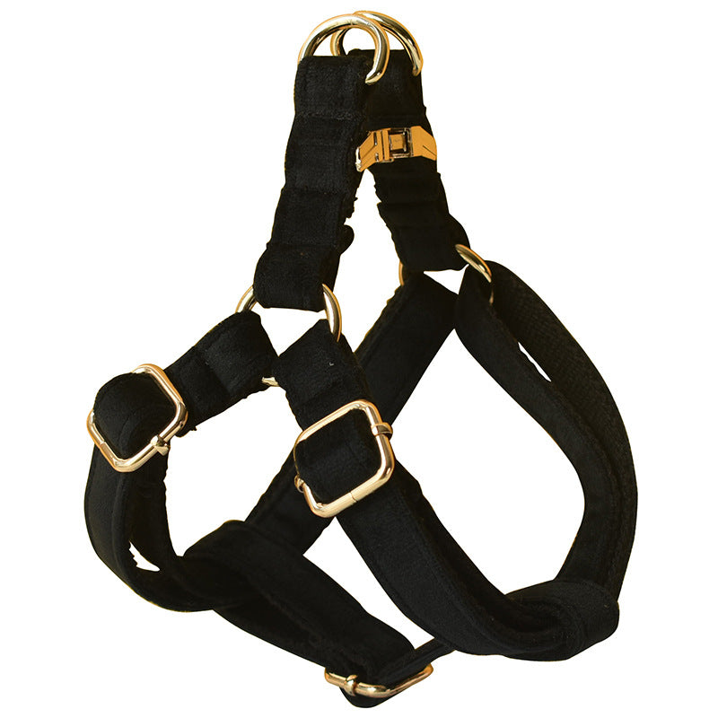 Harnais pour Chien en Flanelle Noire – Boucle Dorée | Laisse & Sangle